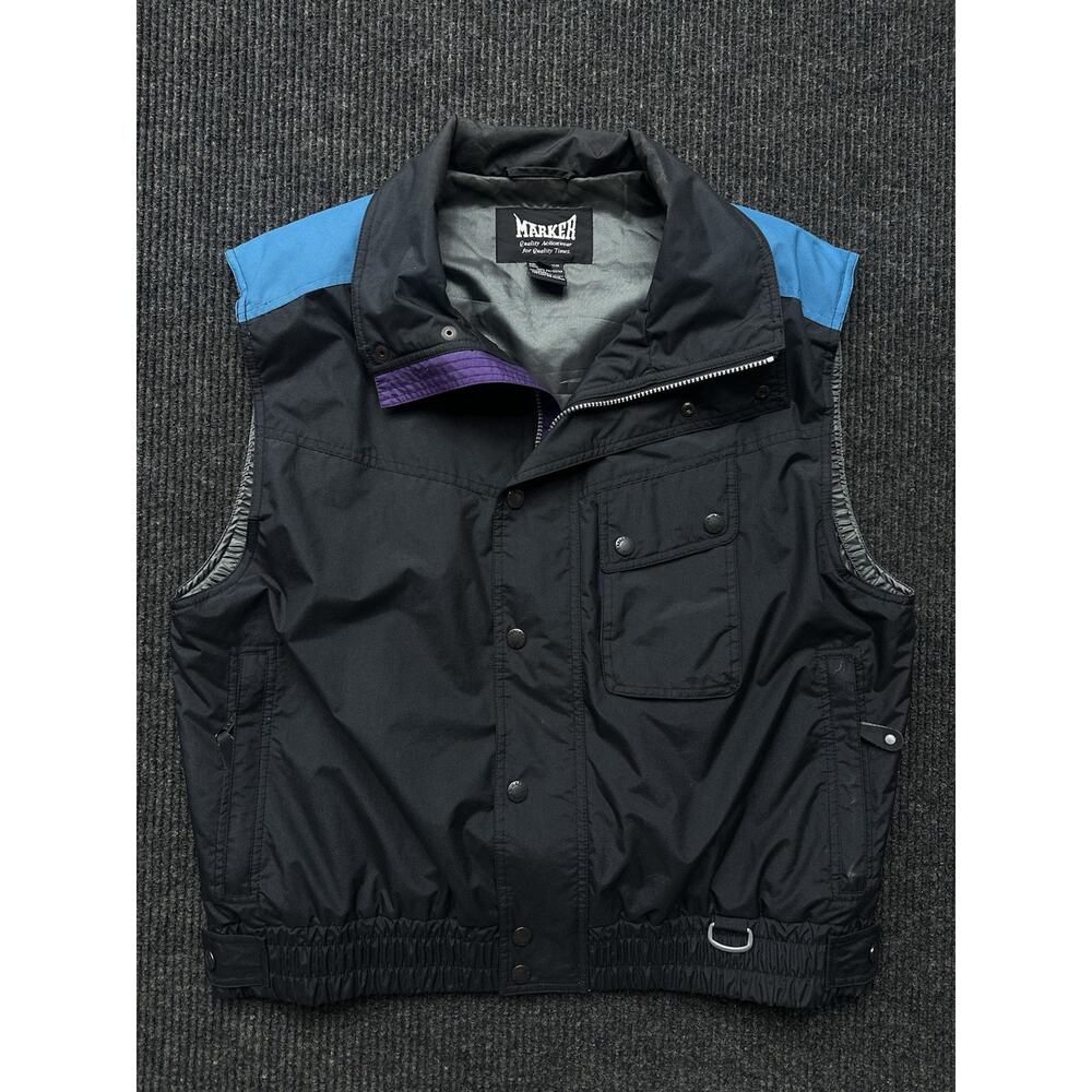 Vintage 90s Marker Puffer Vest Men’s XL Black, Blue, Purple Insulated Outdoor